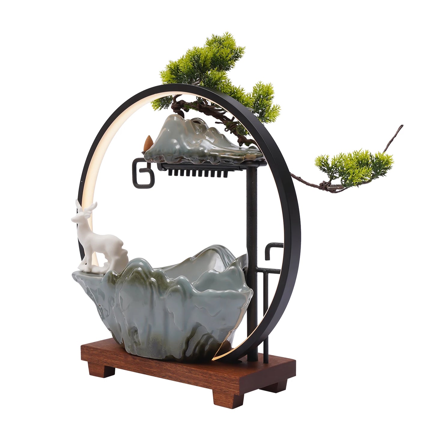 Bymaocar Ceramic Tabletop Water Fountain With LED Light Zen Decor