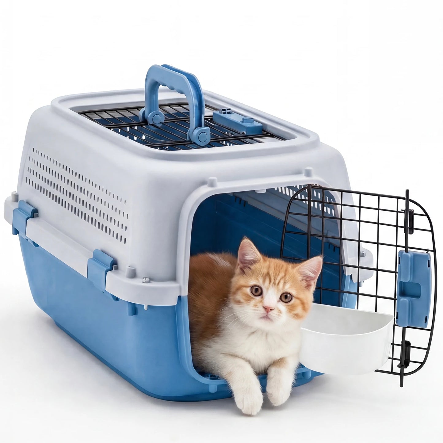 Secure Top Load Pet Carrier With Bowls For Small Dogs