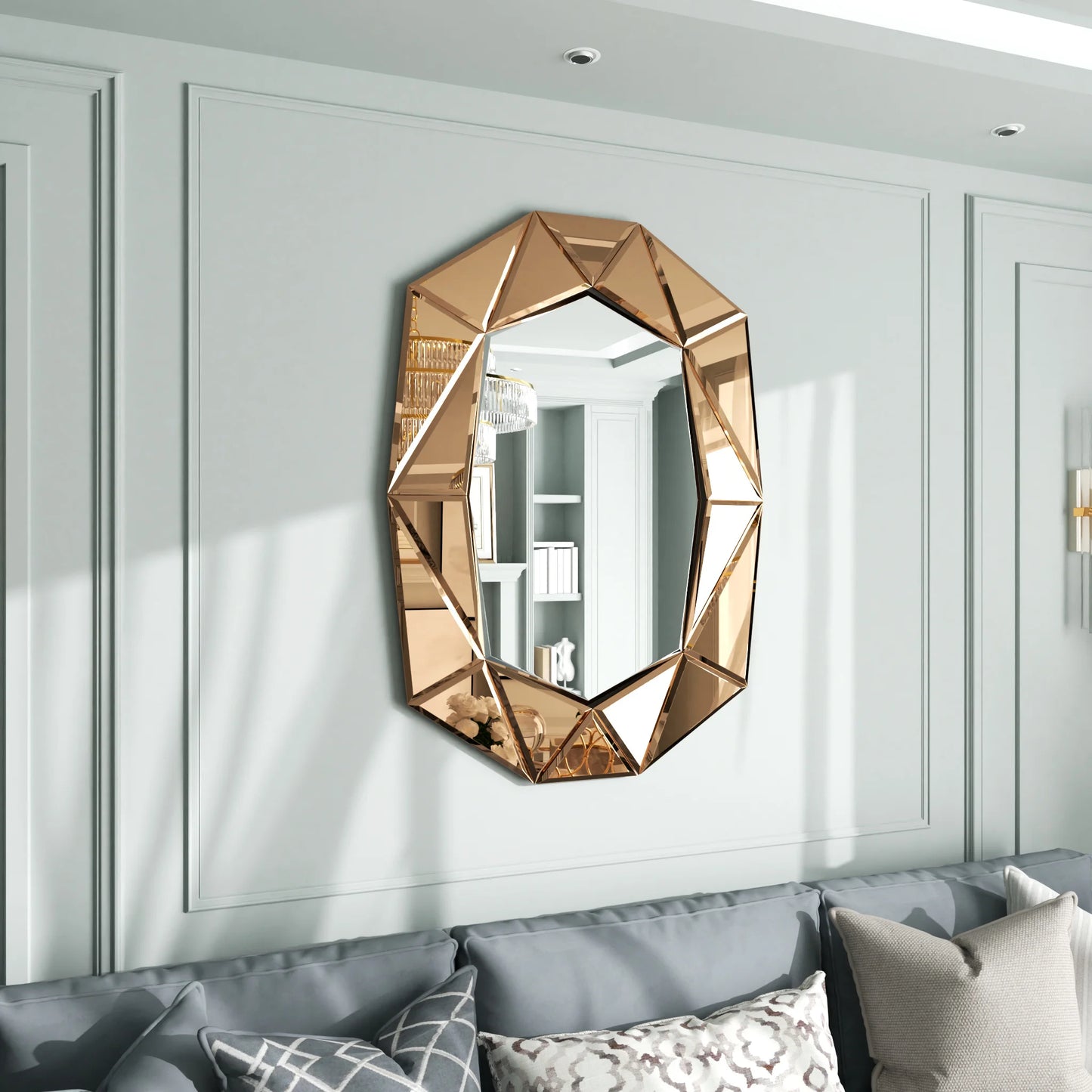 Wisfor Luxury Irregular Silver Wall Mirror With Beveled Diamond Edge