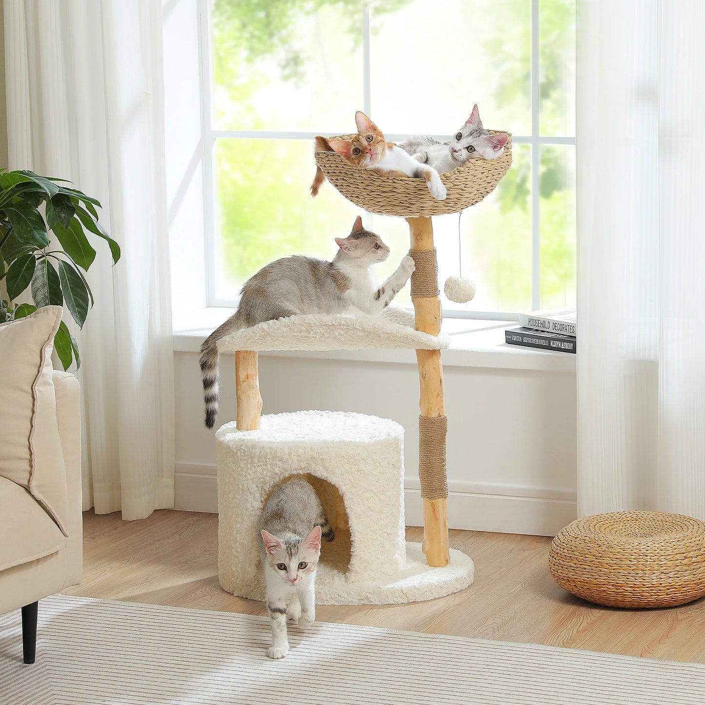 PAWZ Road Modern Cat Tree Tower With Natural Wood Scratching Posts