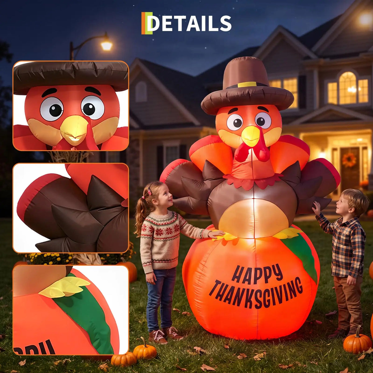 6ft Thanksgiving Pumpkin Turkey Inflatable Yard Decor With 7 Led Lights, Blower, Stakes & Ropes For Lawn Porch Garden Party Home Pet and Home Outlet