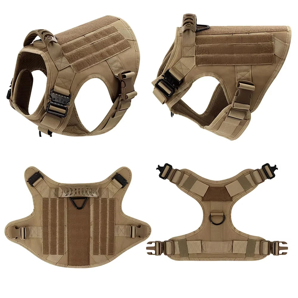 Adjustable Tactical Dog Harness Collar Leash Nylon Vest For Dogs