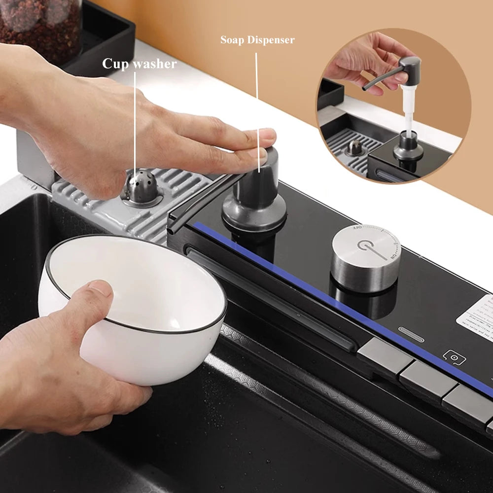 304 Stainless Steel Kitchen Waterfall Sink With Digital Display Faucet