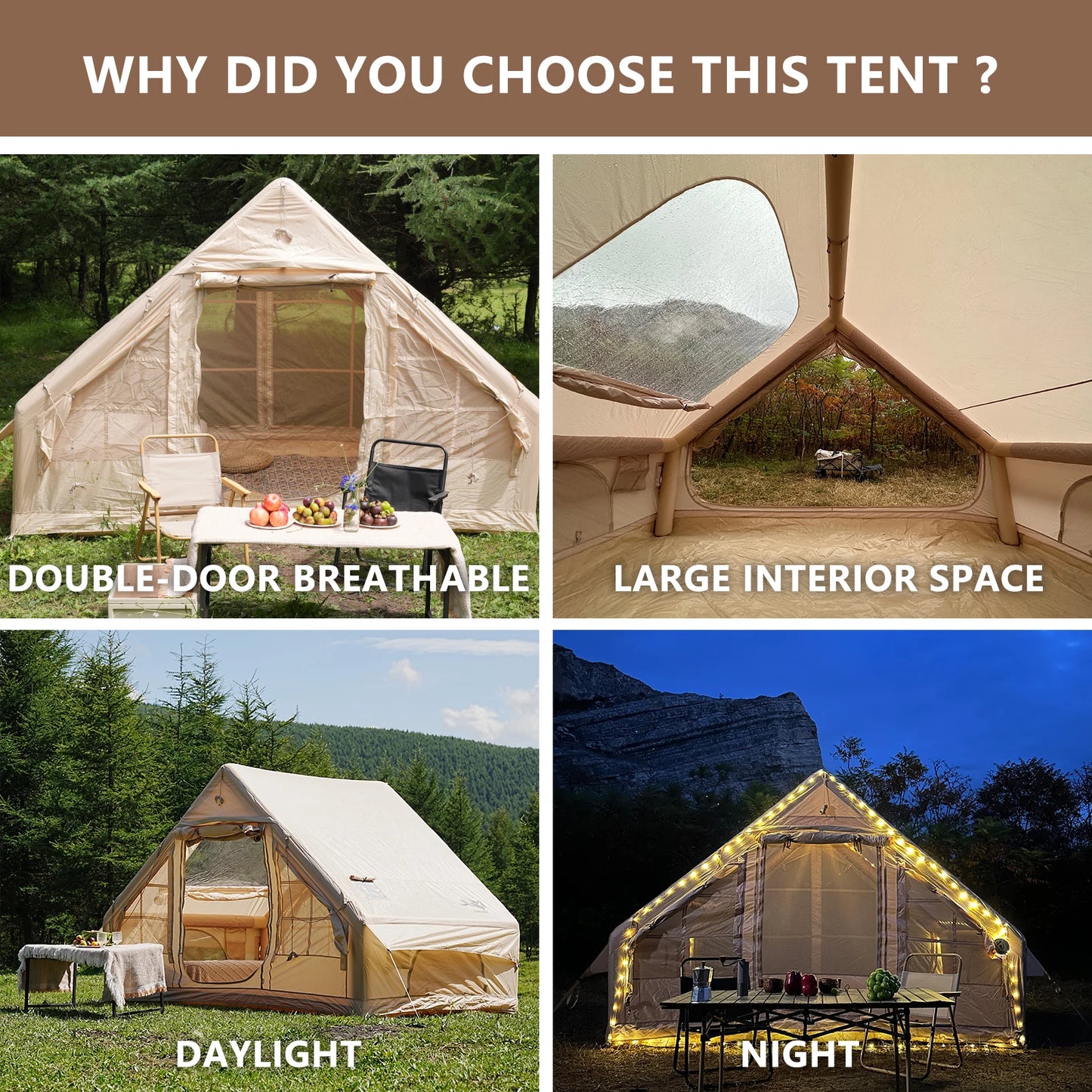 Pakicetus Inflatable Tent With Skylight Quick Setup Family Outdoor Tent