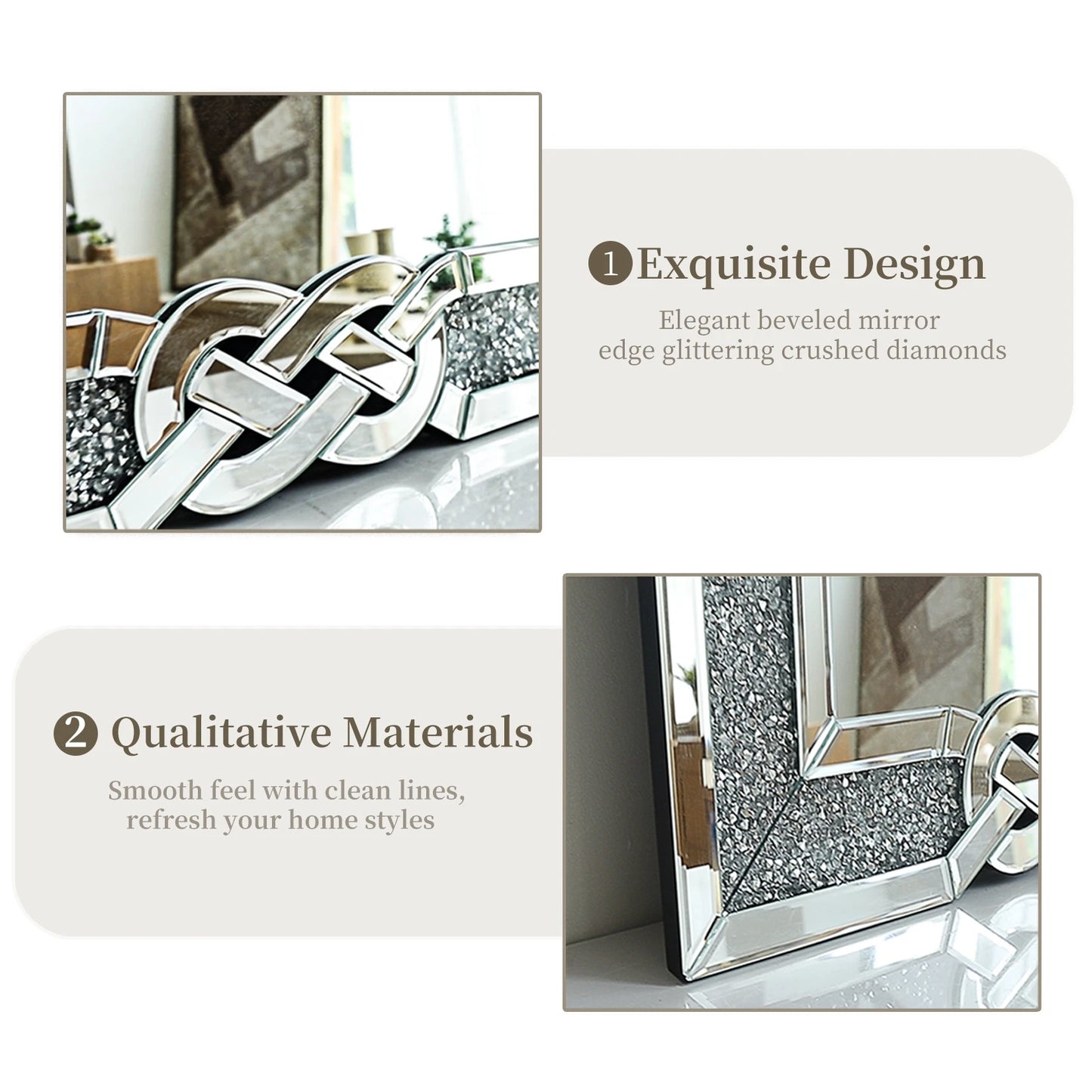Wisfor Crushed Diamond Wall Mirror With Crystal Frame Edge