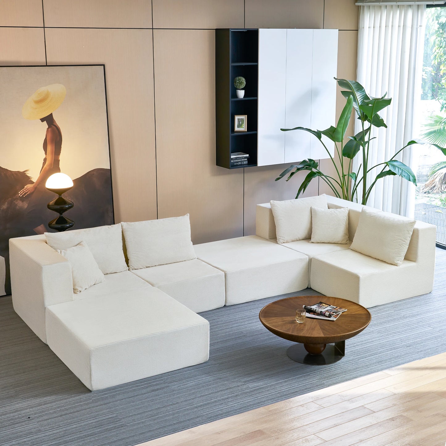 Modern Modular Sectional Sofa With Deep Seat And Convertible Bed