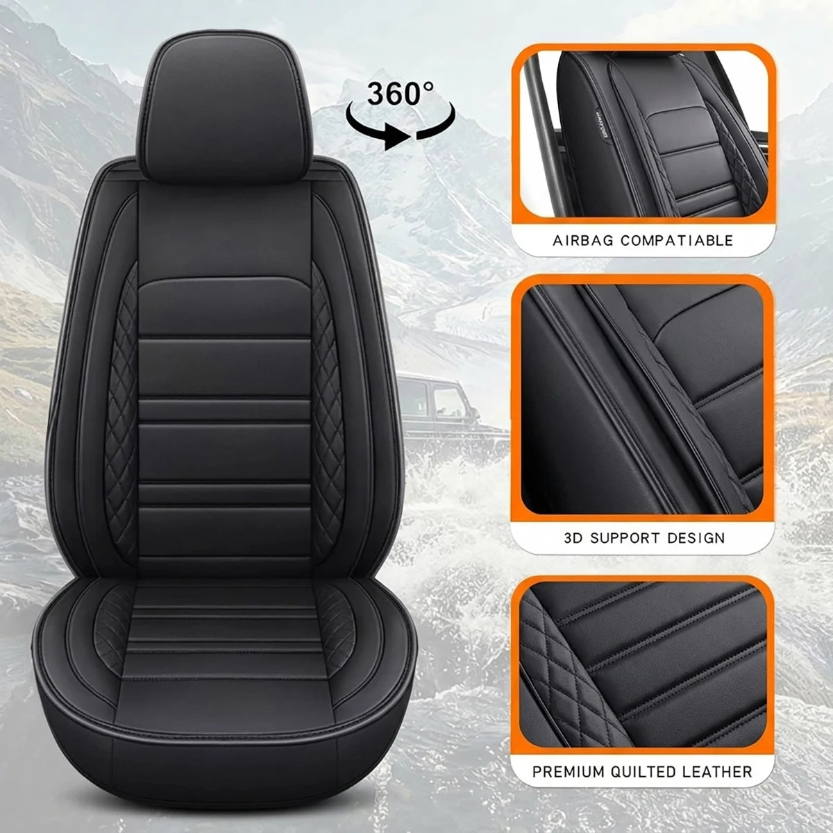 Universal PU Leather Car Seat Covers 5-Piece Front And Rear