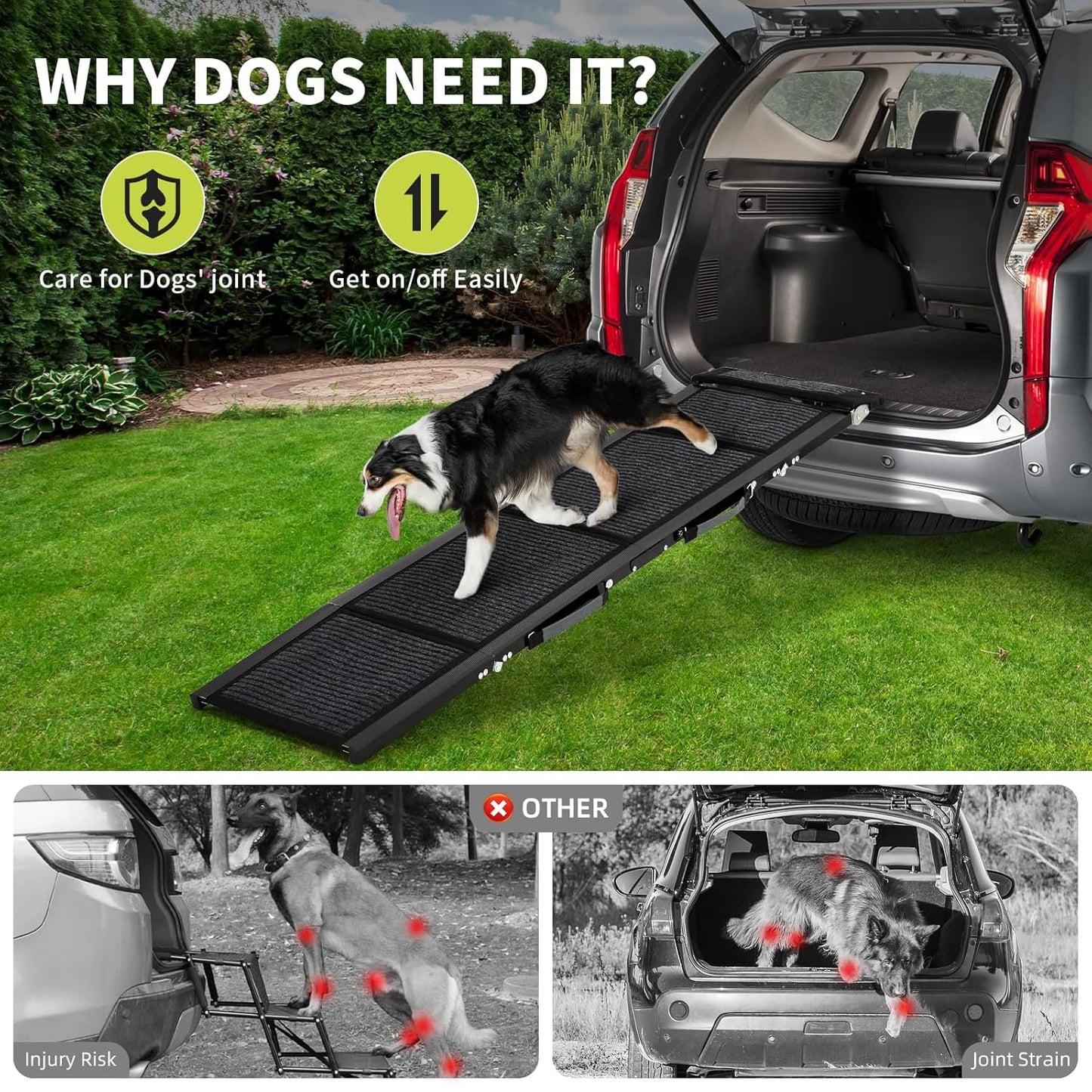 HiMISS Upgraded Folding Dog Ramp For Cars With Non-Slip Surface