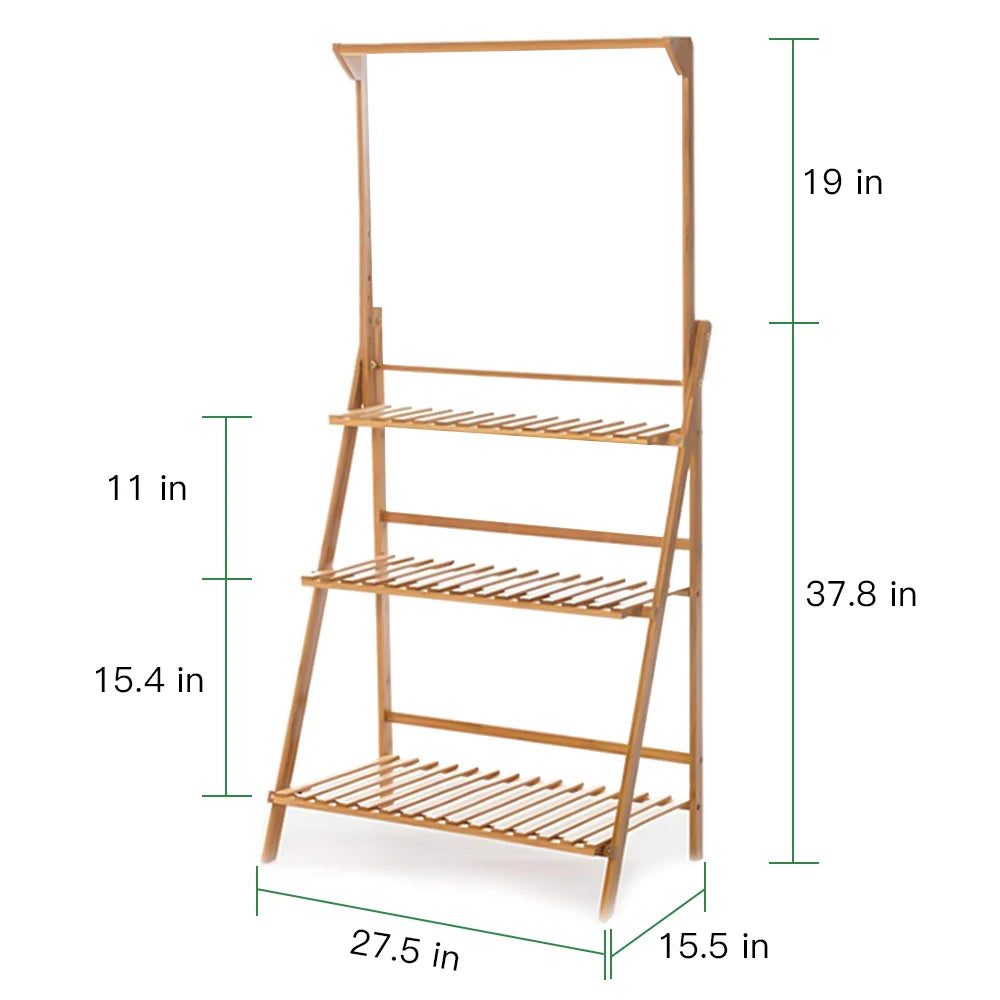 Bamboo Folding Plant Stand 3 Tier Indoor Outdoor Use