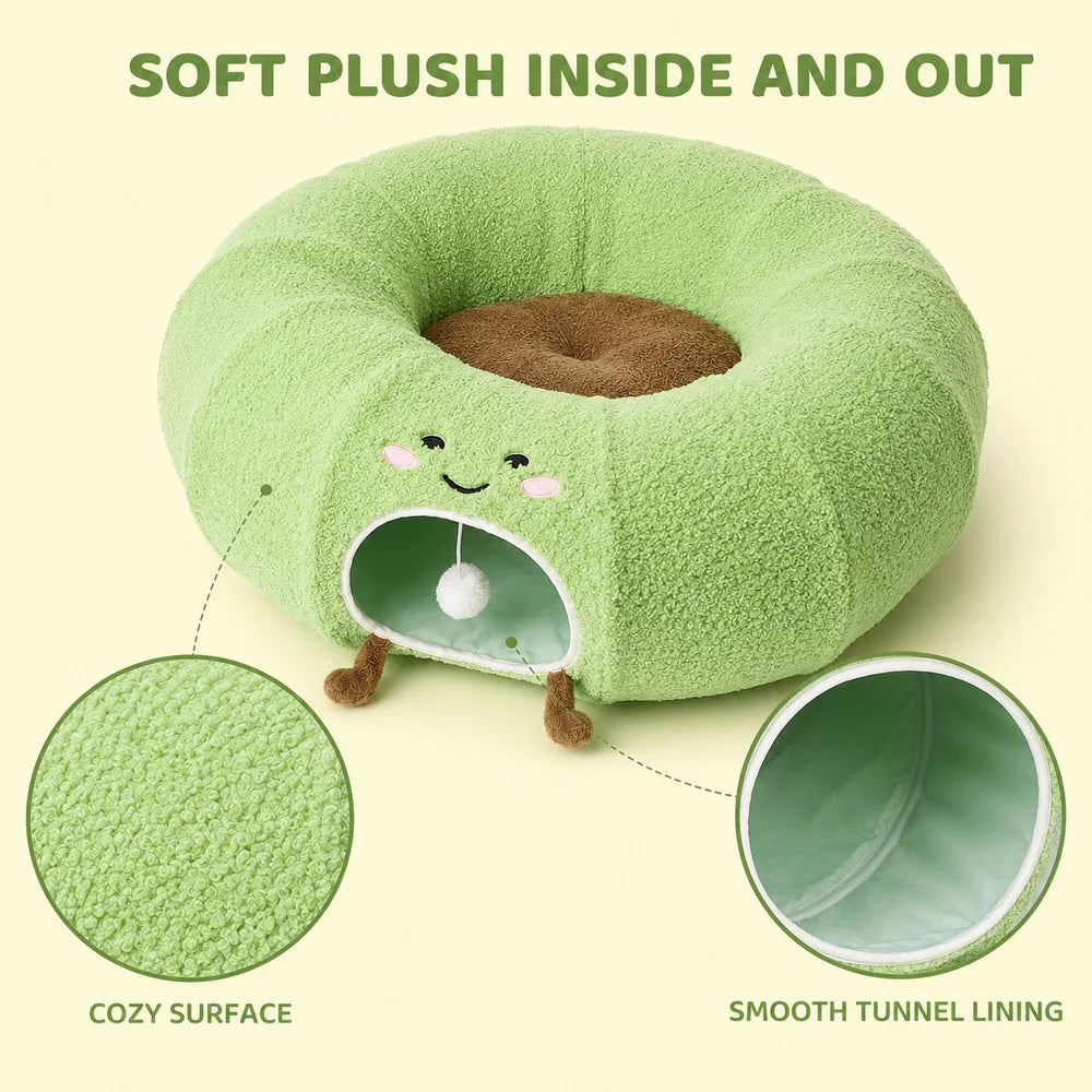 Convertible Cat Tunnel Bed For Indoor Cats Plush Donut Cat Bed With Removable Cushion Zip Connected Long Play Tunnel Cozy Hideaway Bed With Hanging Ball For Kittens Cats And Small Pets Pet and Home Outlet