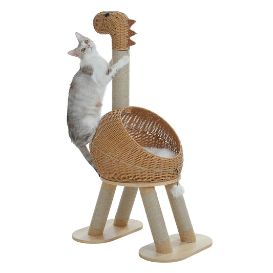 PAWZ Road Dinosaur Cat Tree Tower With Sisal Scratching Post And Rattan Condo