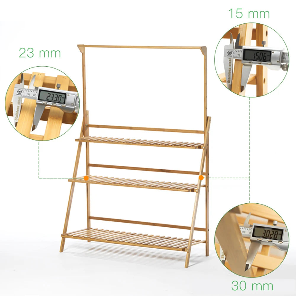 3-Tier Folding Bamboo Plant Stand for Indoor and Outdoor Use