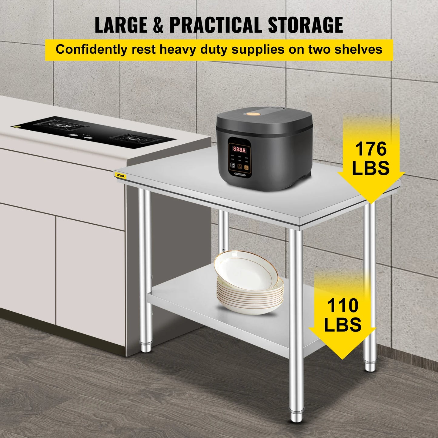 Commercial Stainless Steel Kitchen Work Bench With Undershelf