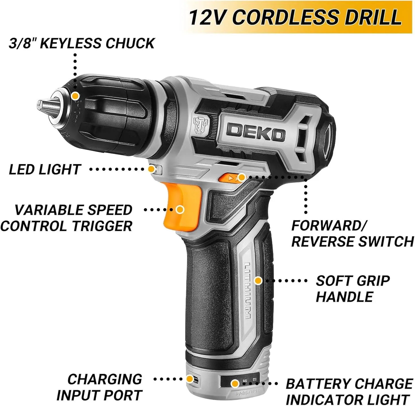 DEKO Home Mechanic Toolbox With 12V Cordless Drill Tool Set