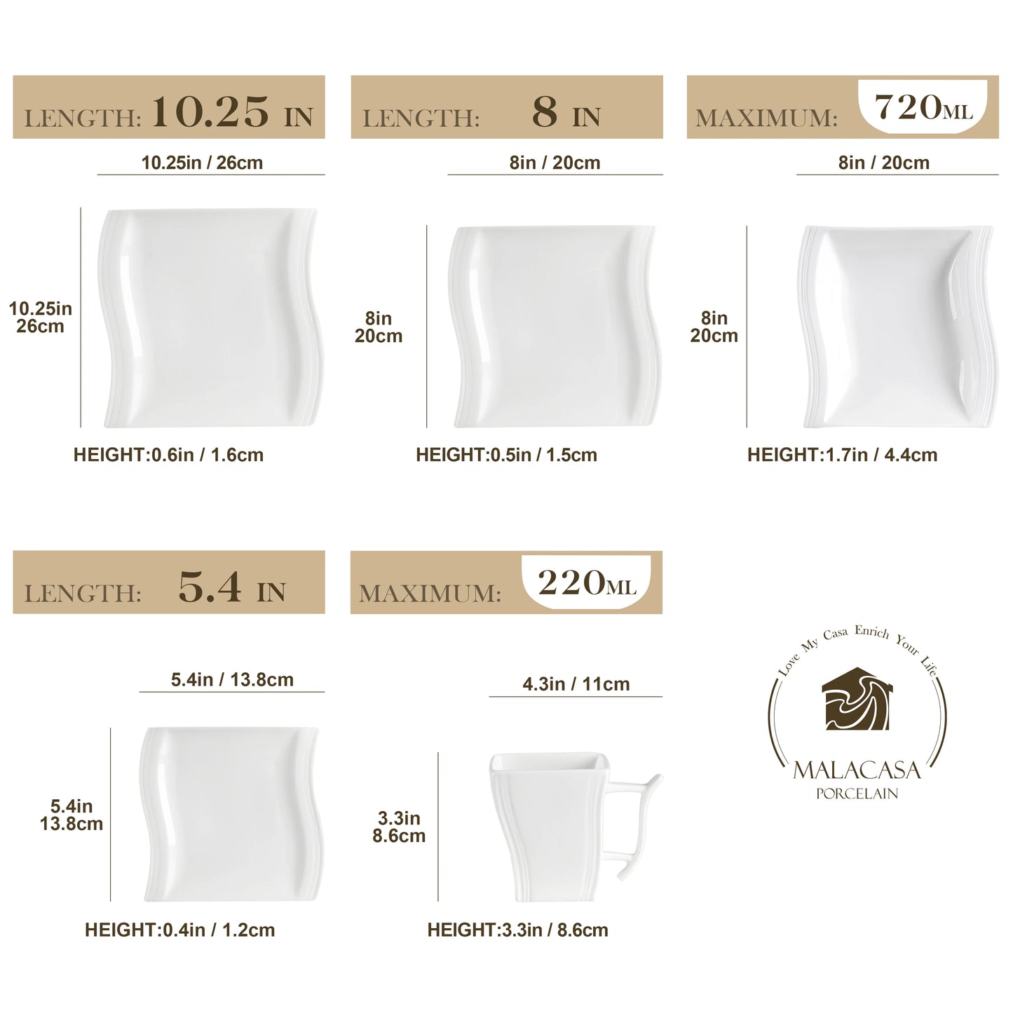 MALACASA Flora White Porcelain Dinnerware Set For 12 People
