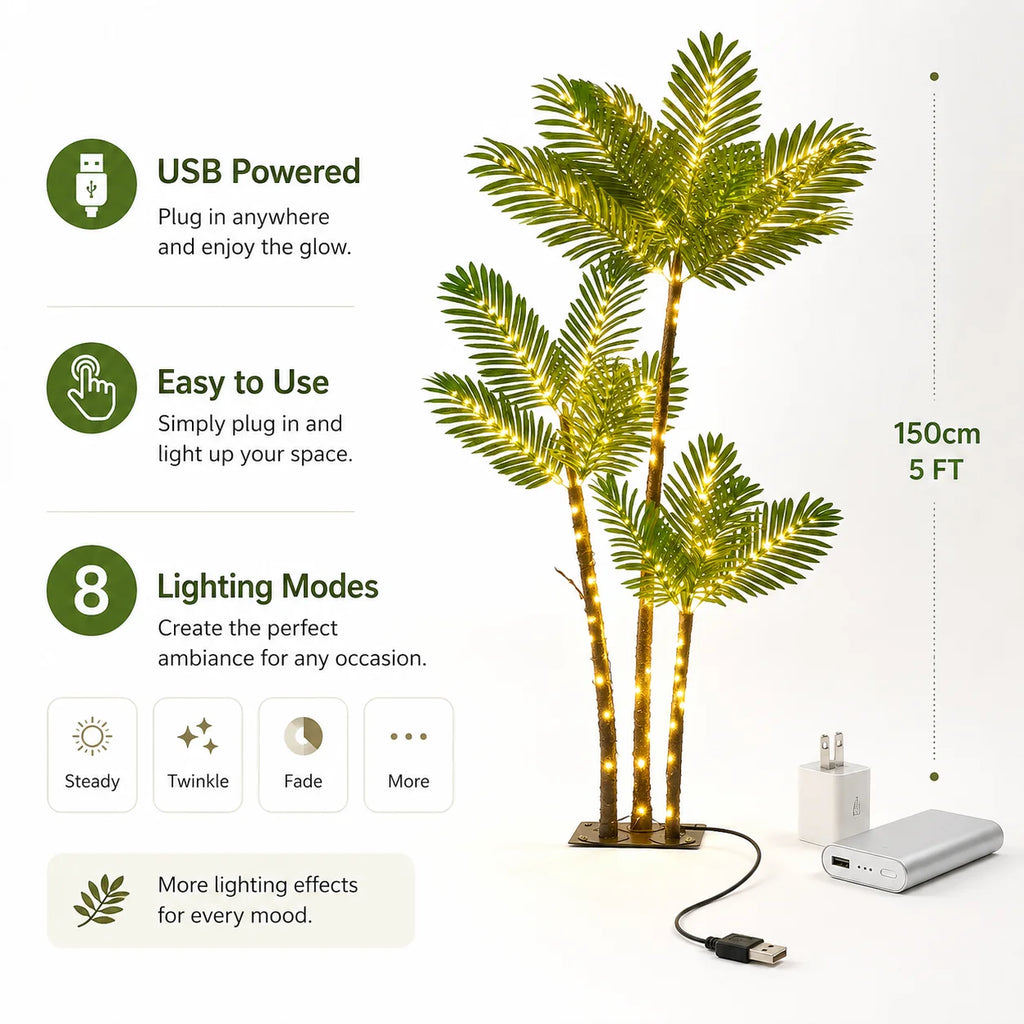Artificial Palm Tree With LED Lights USB 