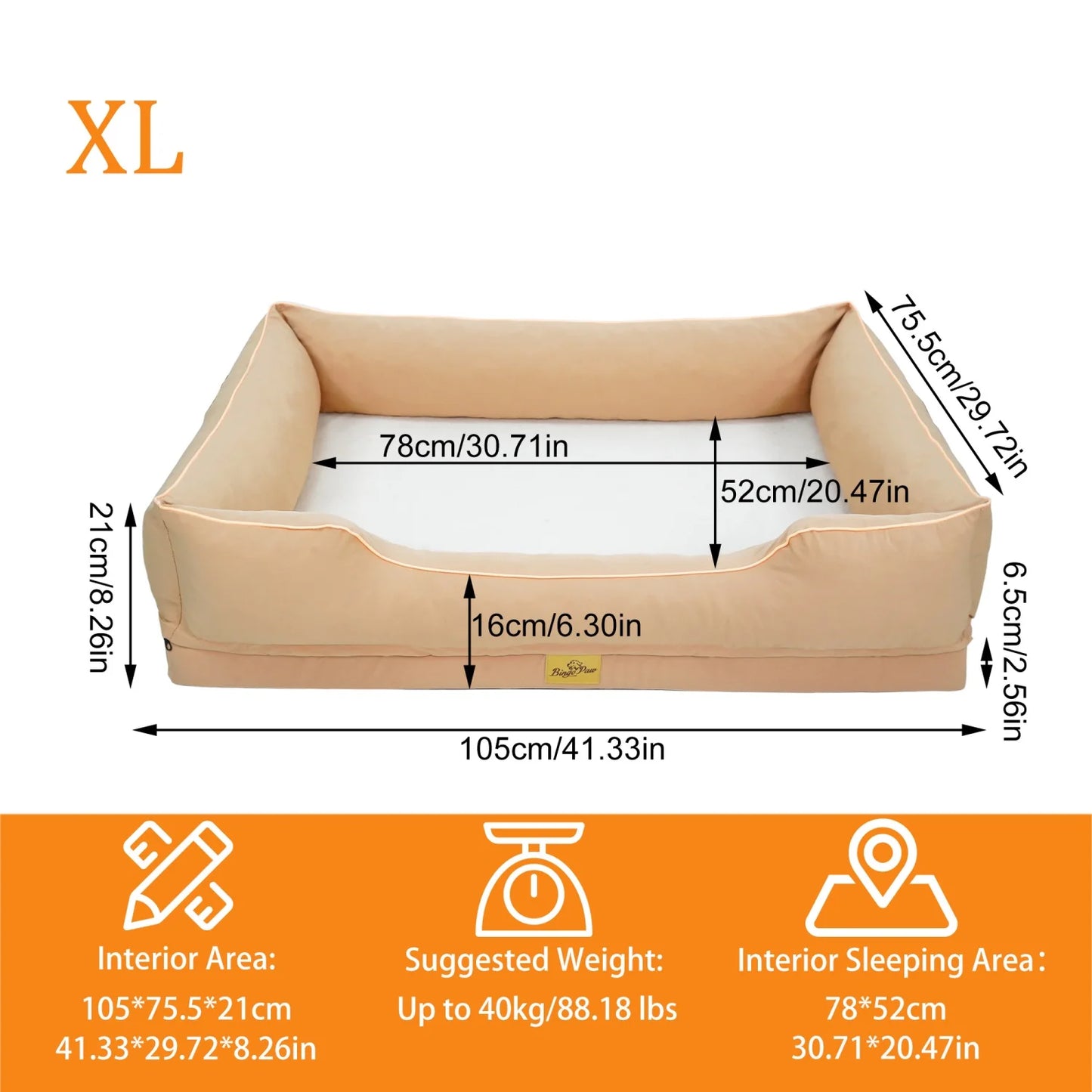 BINGOPAW Orthopedic Oxford Dog Bed With Waterproof Lining And Removable Cover