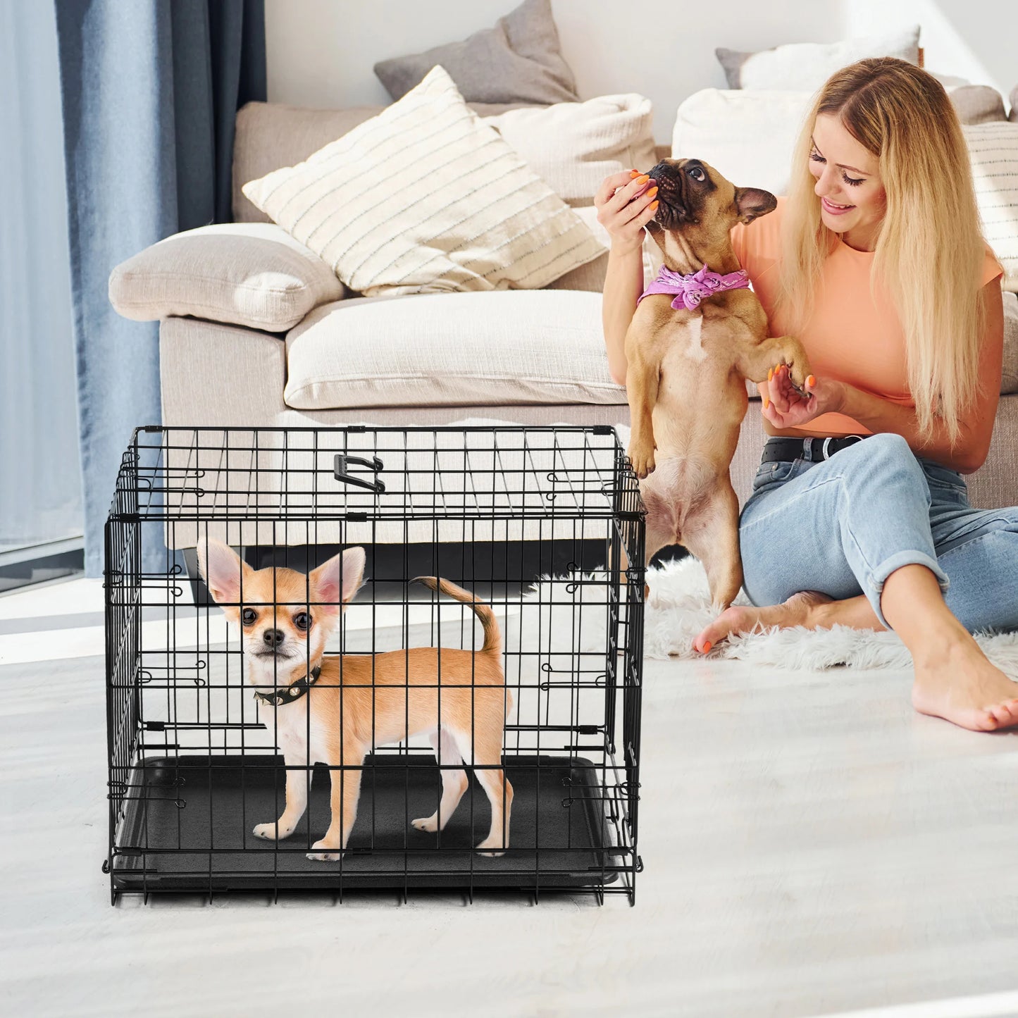 JHK Single Door Folding Metal Wire Dog Cage With Leak-Proof Pan Indoor Outdoor