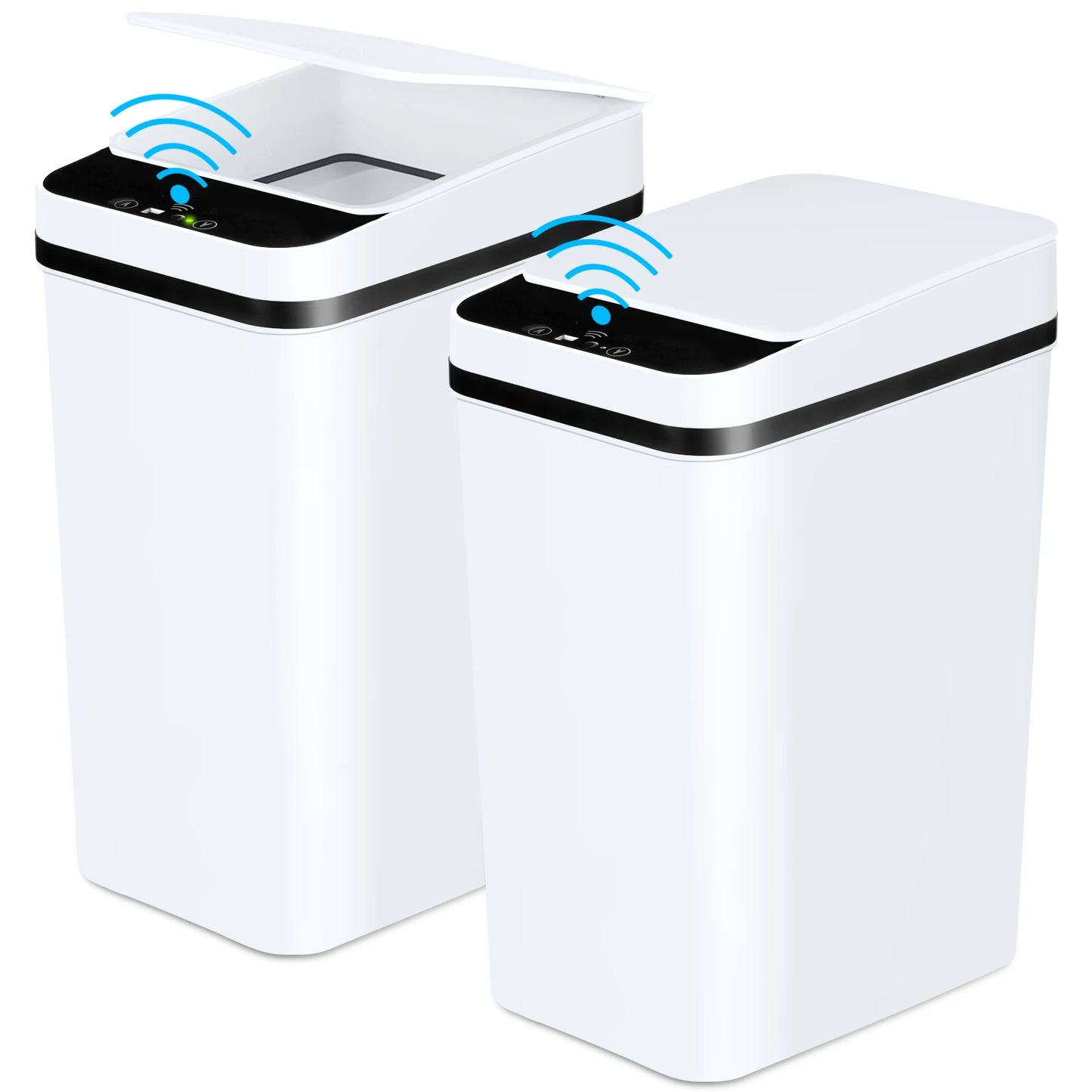 2 Pack Touchless Motion Sensor Trash Cans With Slim Lid