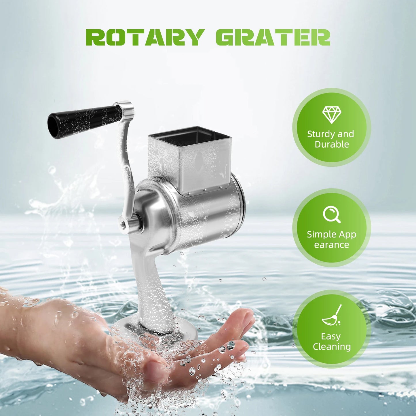 Rotary Grater with Five Stainless Steel Blades Manual Grinder