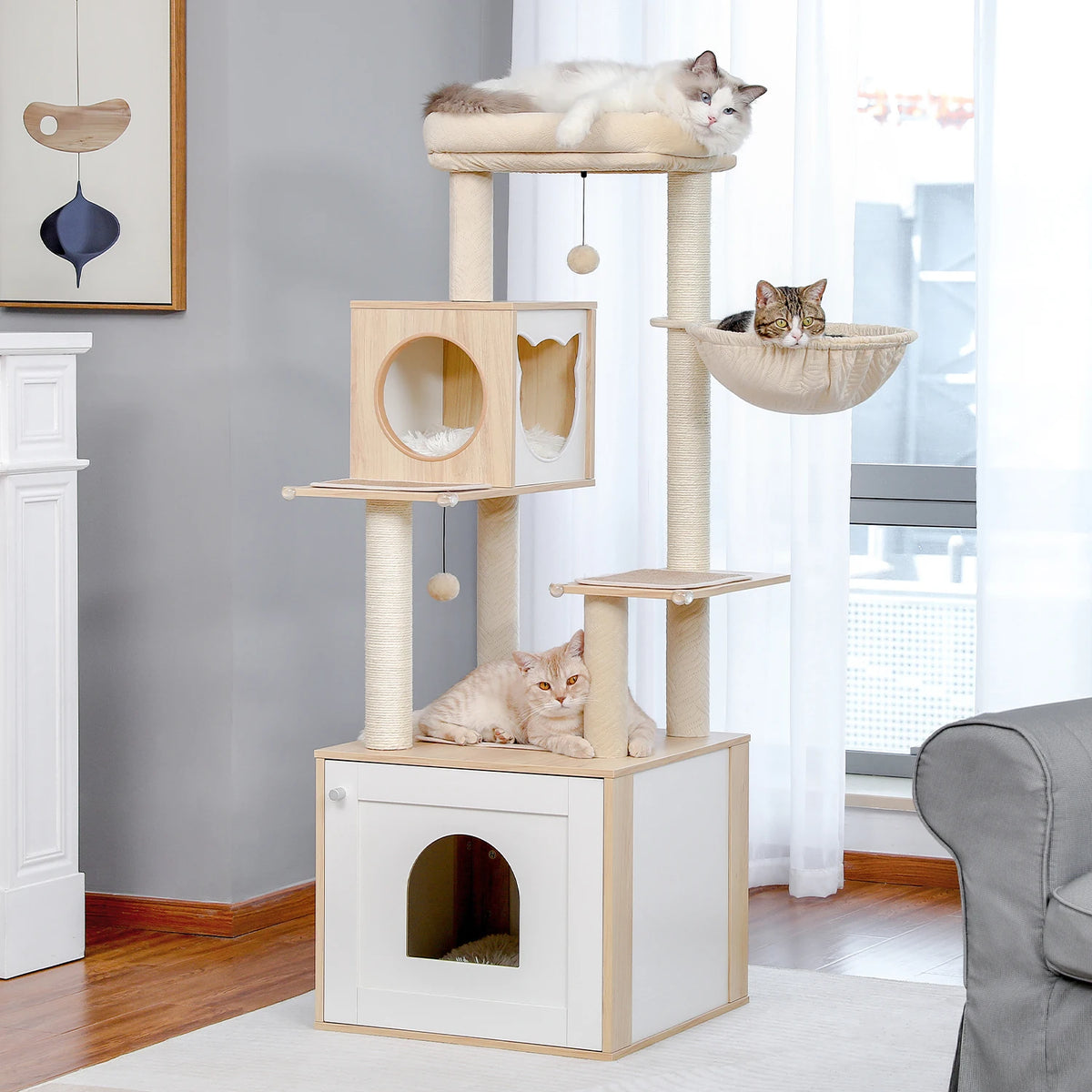 Pawz Roofer Multi Level Cat Tree With Scratching Posts Hammock