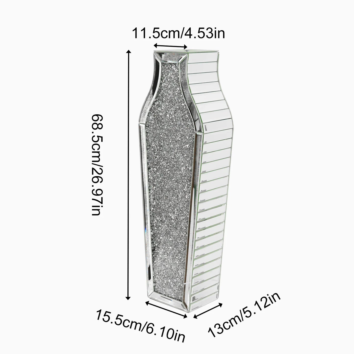 Tall Crushed Diamond Mirrored Floor Vase For Home Decor