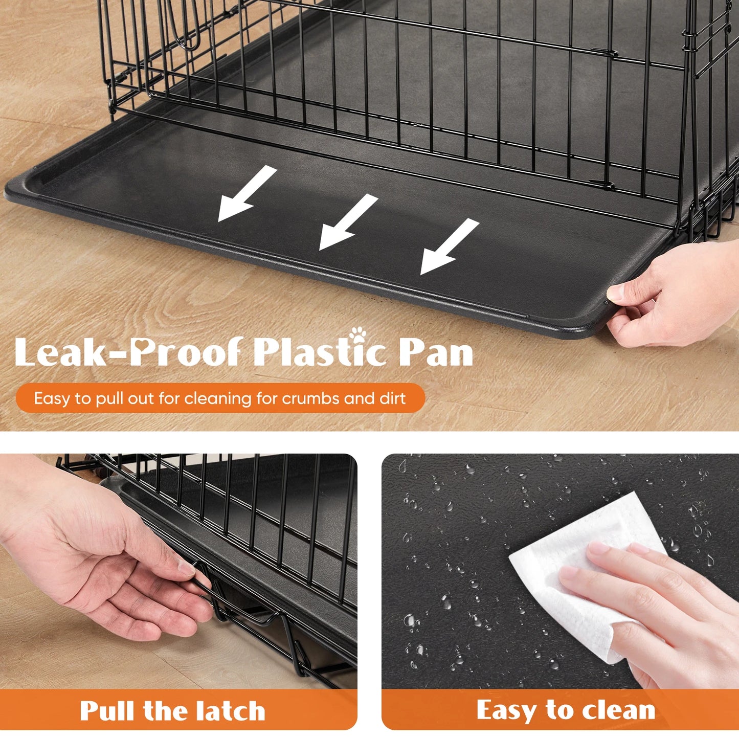 JHK Double Door Folding Metal Wire Dog Crate Leakproof Pan