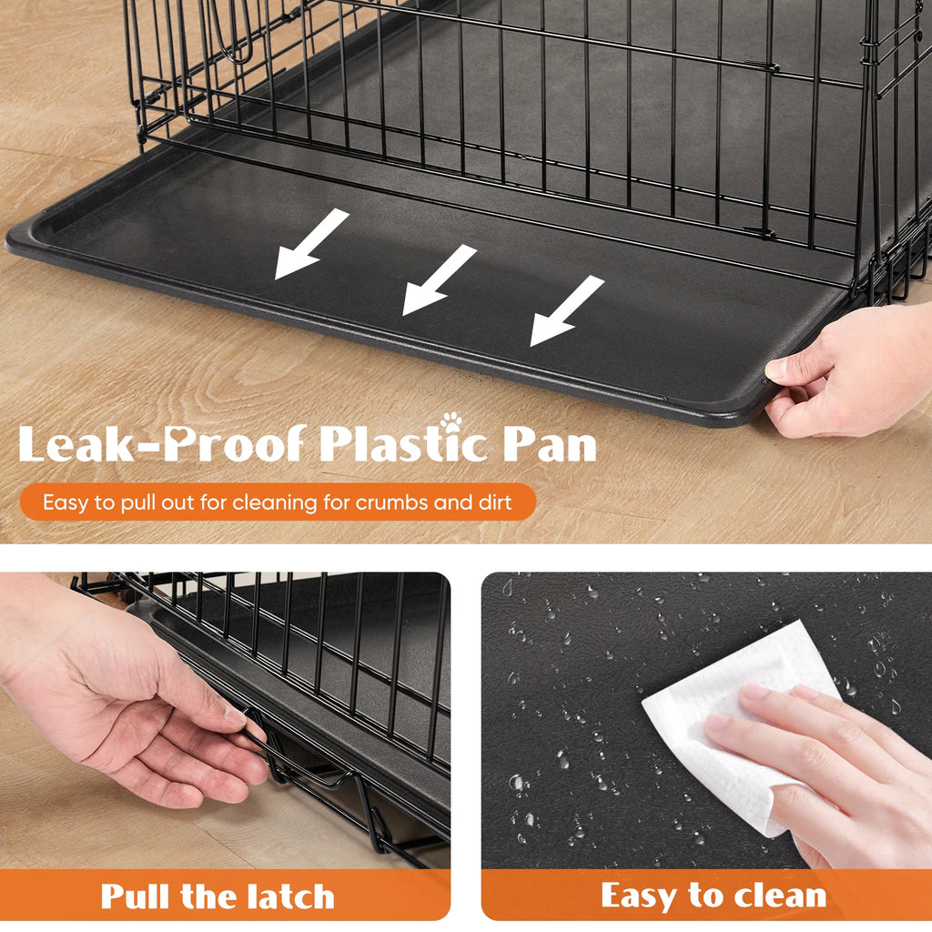 JHK Double Door Folding Metal Dog Kennel Leakproof Tray Pet and Home Outlet