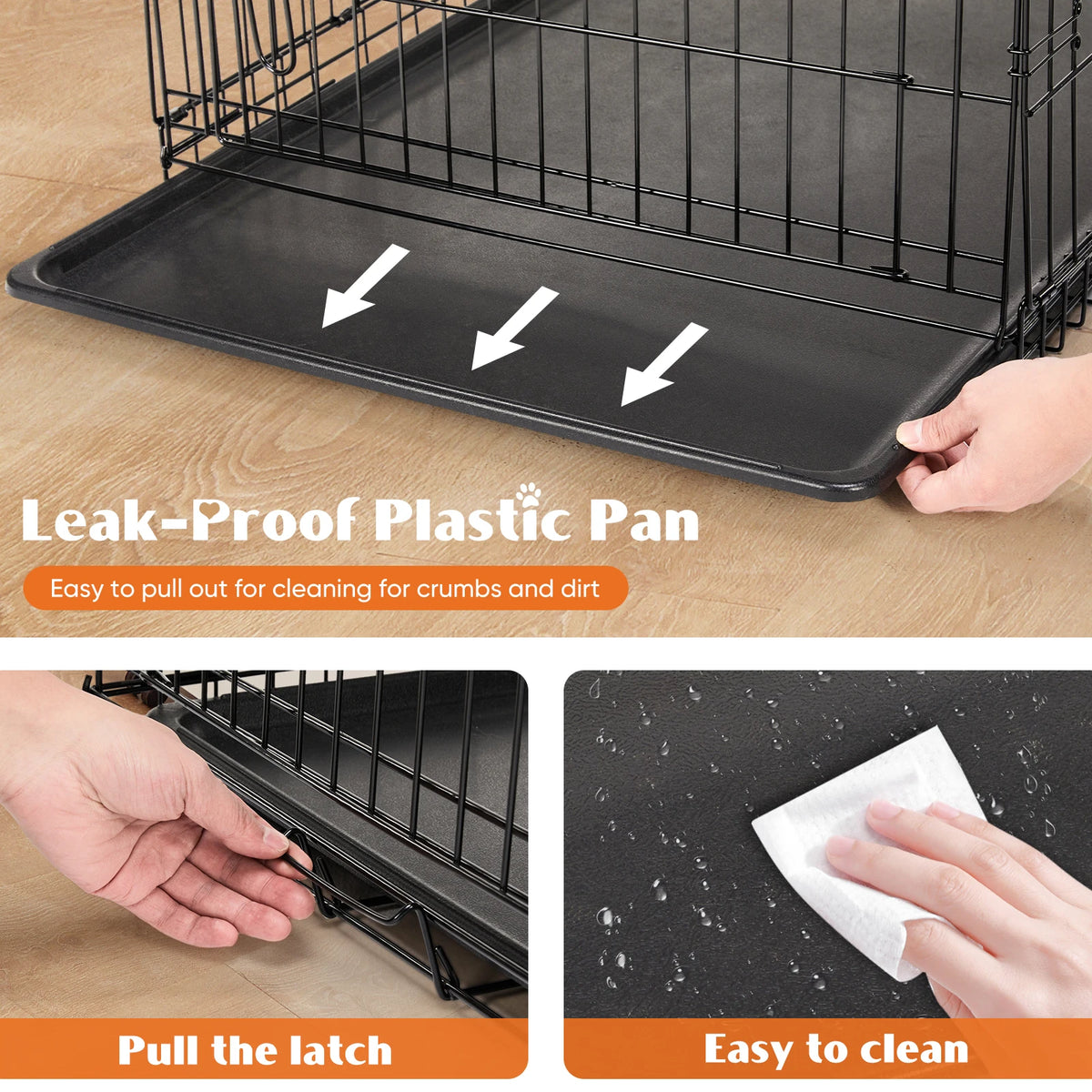 JHK Double Door Folding Metal Dog Kennel Leakproof Tray Pet and Home Outlet