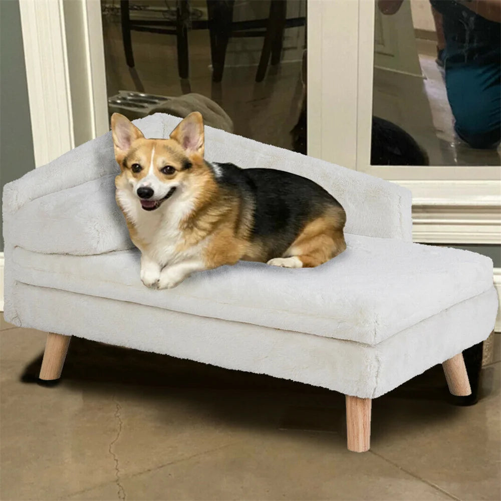 BORWART Luxury Elevated Dog Sofa Bed With Backrest Plush Cushion