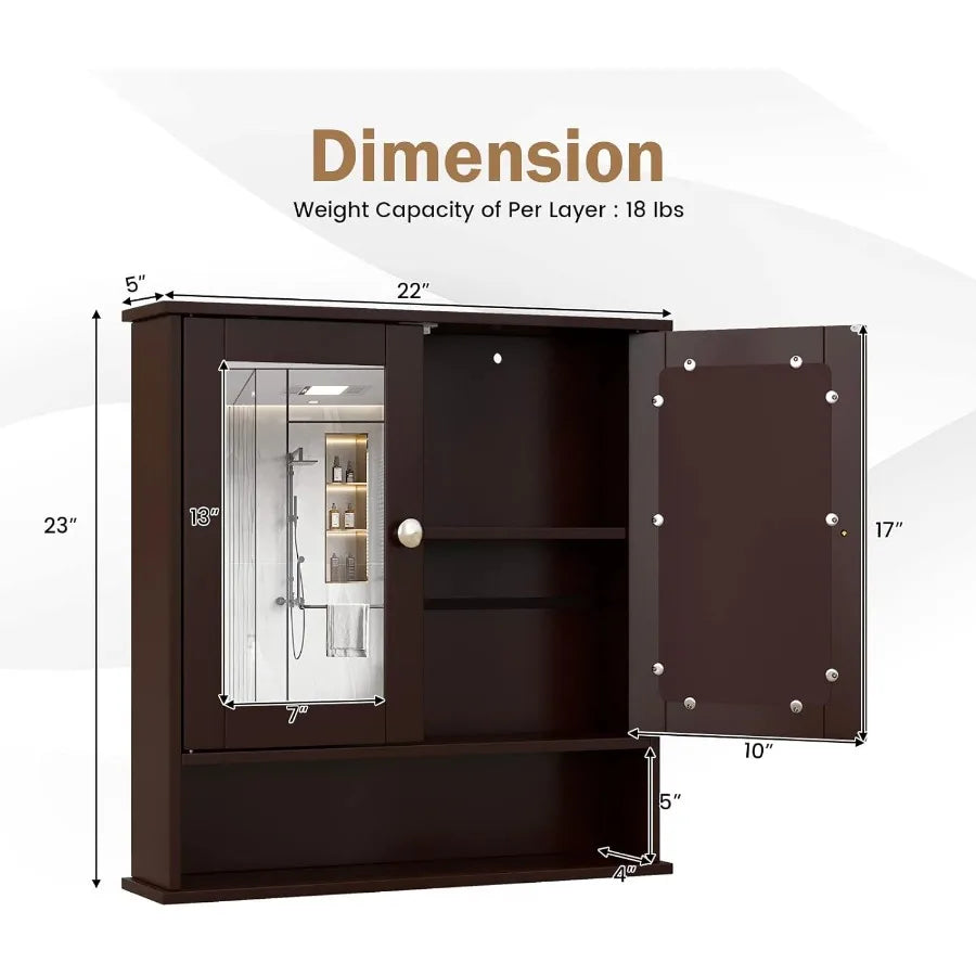 XIUWO Bathroom Medicine Cabinet With Mirror Doors And Adjustable Shelves