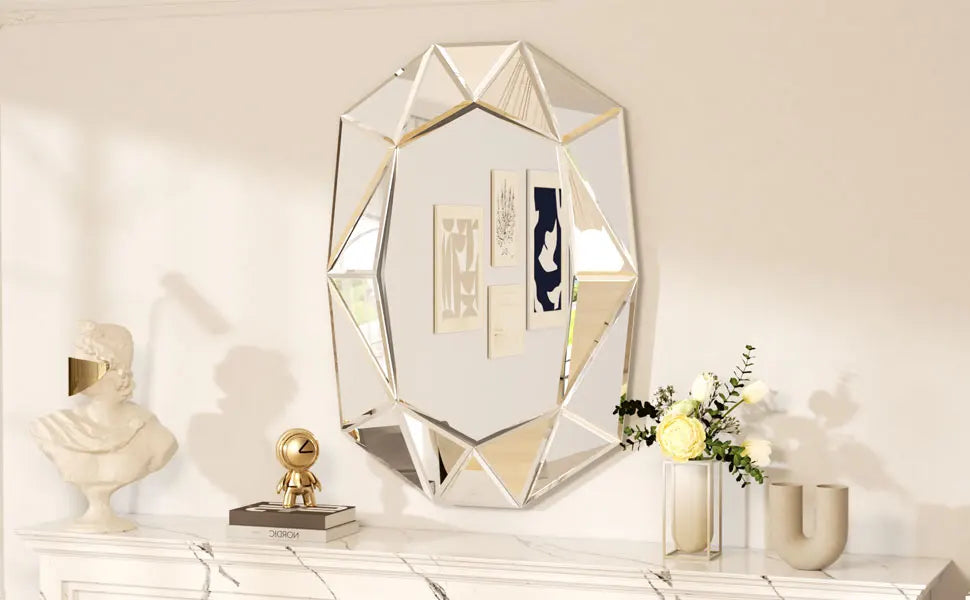 Wisfor Luxury Irregular Silver Wall Mirror With Beveled Diamond Edge