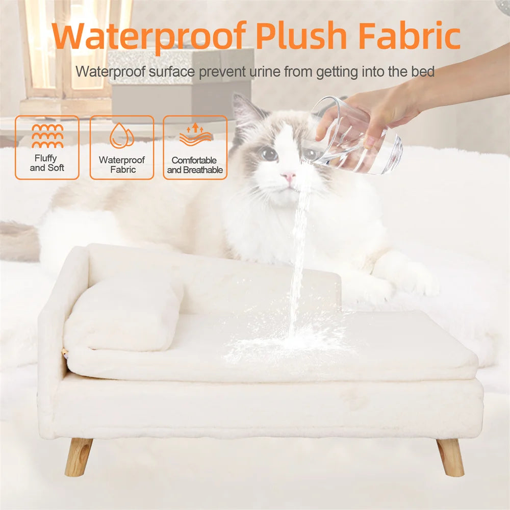BORWART Luxury Elevated Dog Sofa Bed With Backrest Plush Cushion