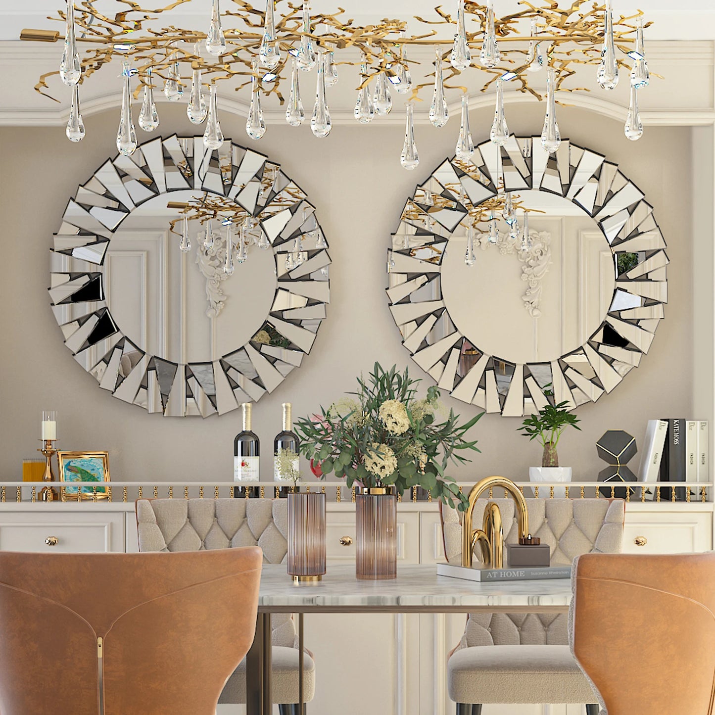 Sunburst Wall Mounted Mirror With Beveled Glass For Modern Home Decor