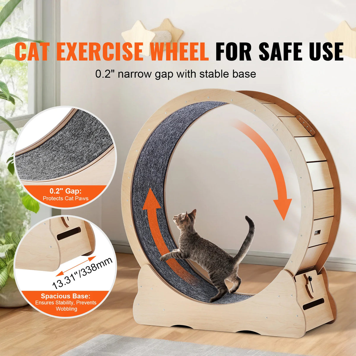 Indoor Wooden Cat Exercise Wheel With Detachable Carpet Teaser Attachment Pet and Home Outlet