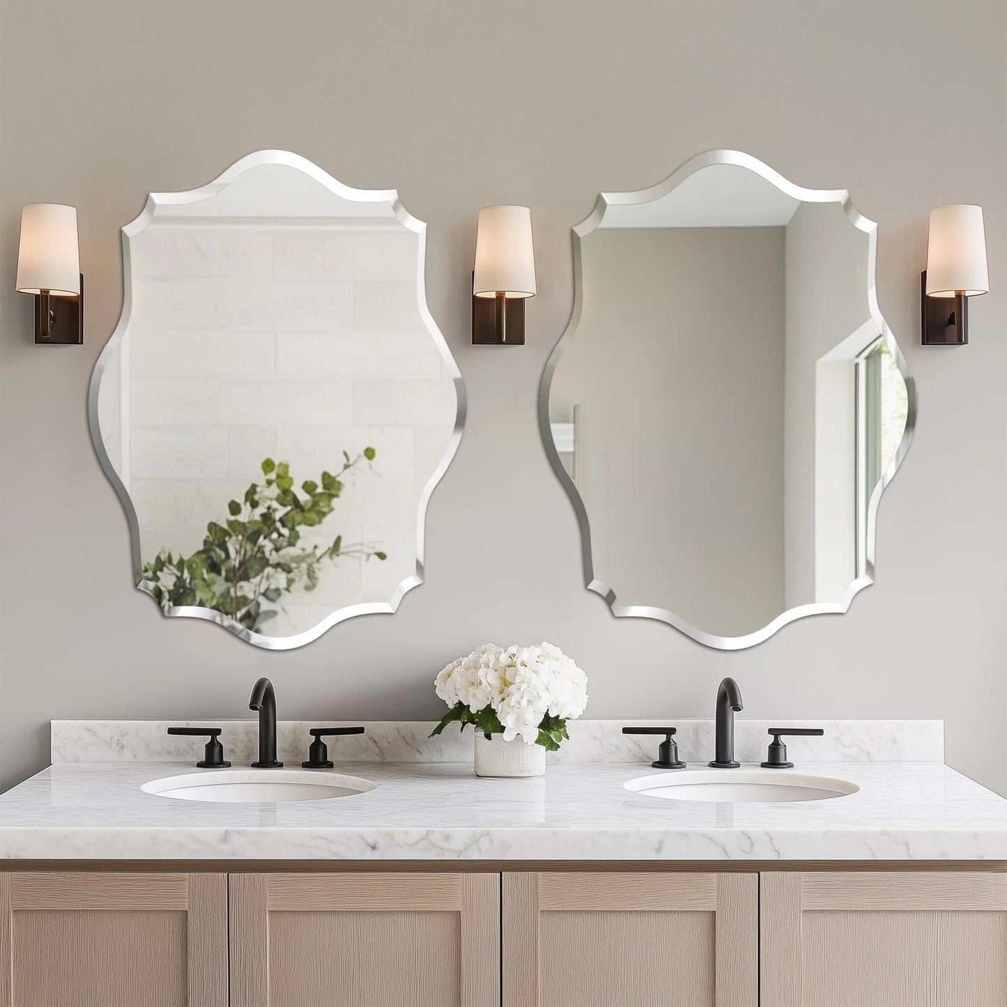 Wisfor Scalloped Beveled Wall Mirror For Modern Bathroom Decor