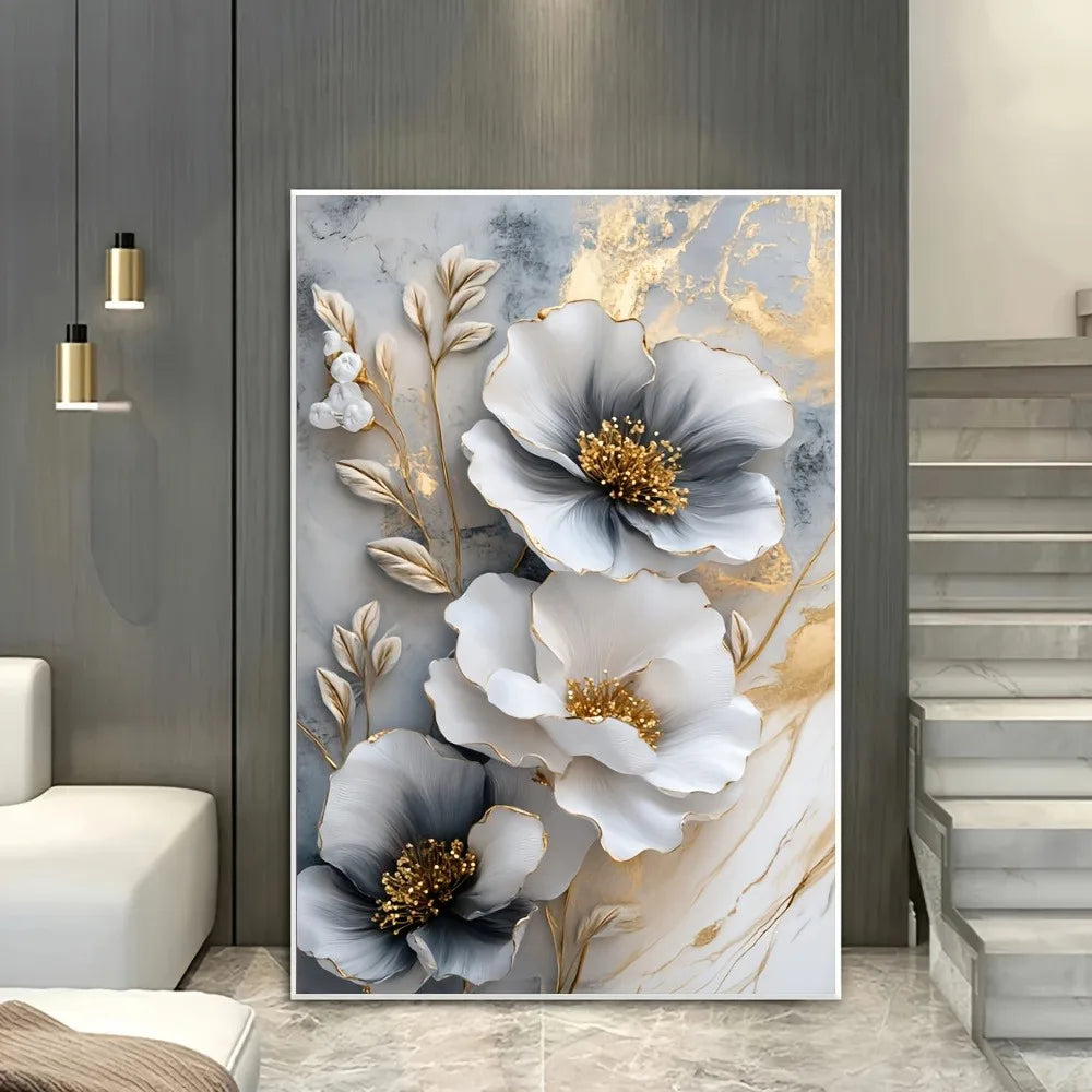 Modern Luxury Floral Canvas Mural, Framed Floral Painting