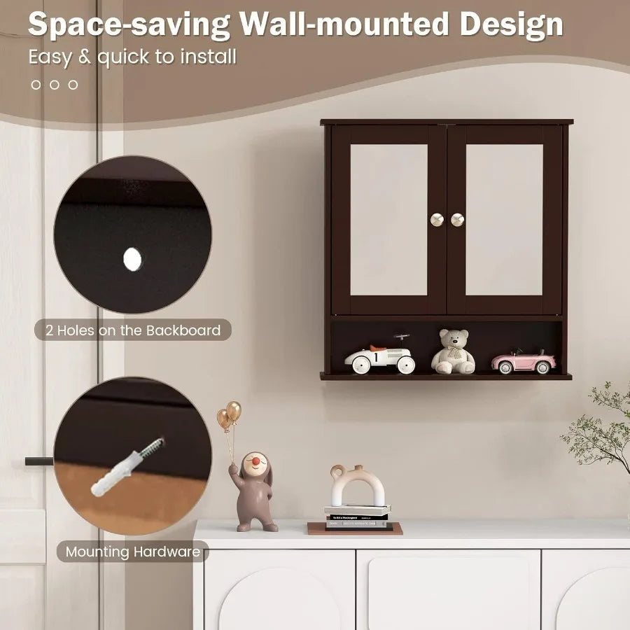 XIUWO Bathroom Medicine Cabinet With Mirror Doors And Adjustable Shelves