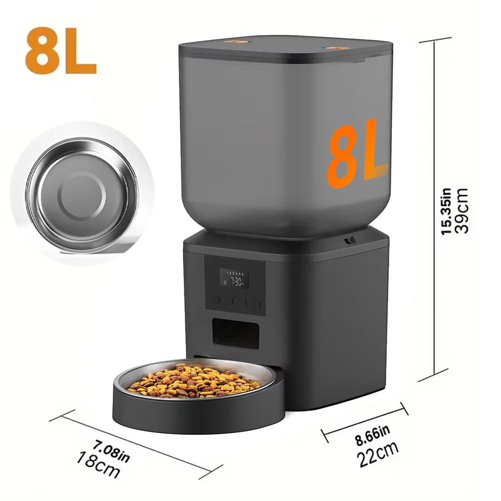 Nityers 8L Automatic Pet Feeder With Voice Recorder And Stainless Steel Bowl
