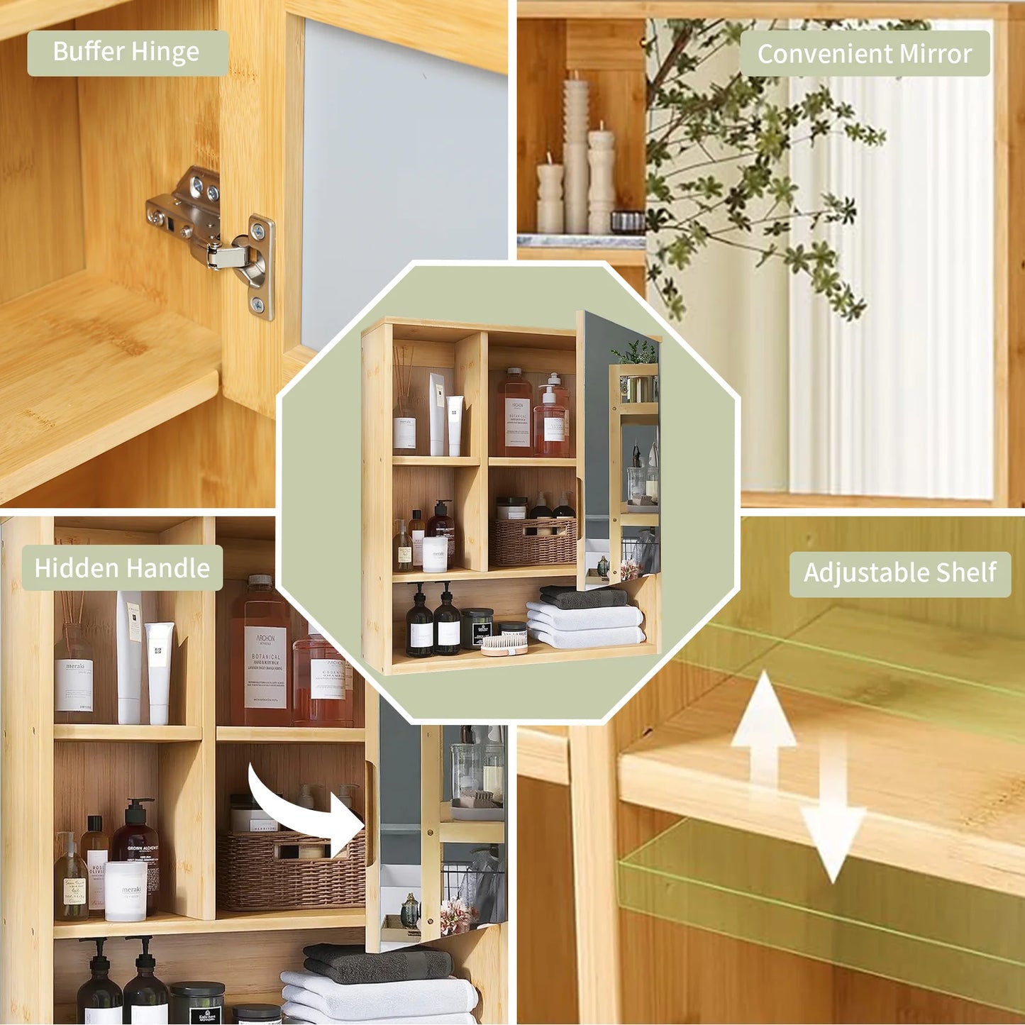 Wisfor Bamboo Wall Mounted Bathroom Cabinet With Mirror Storage