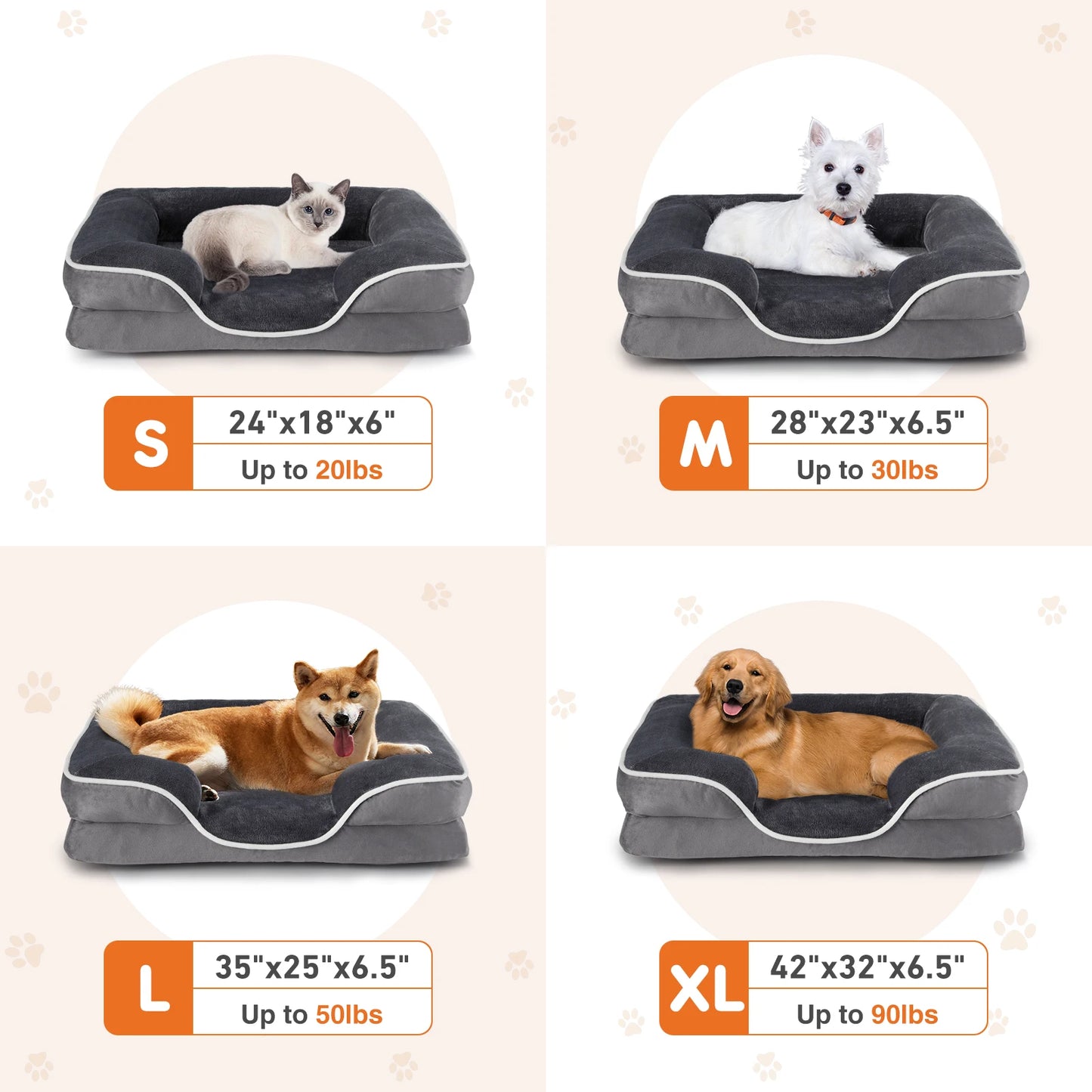 JHK Orthopedic Dog Bed Memory Foam With Removable Cover