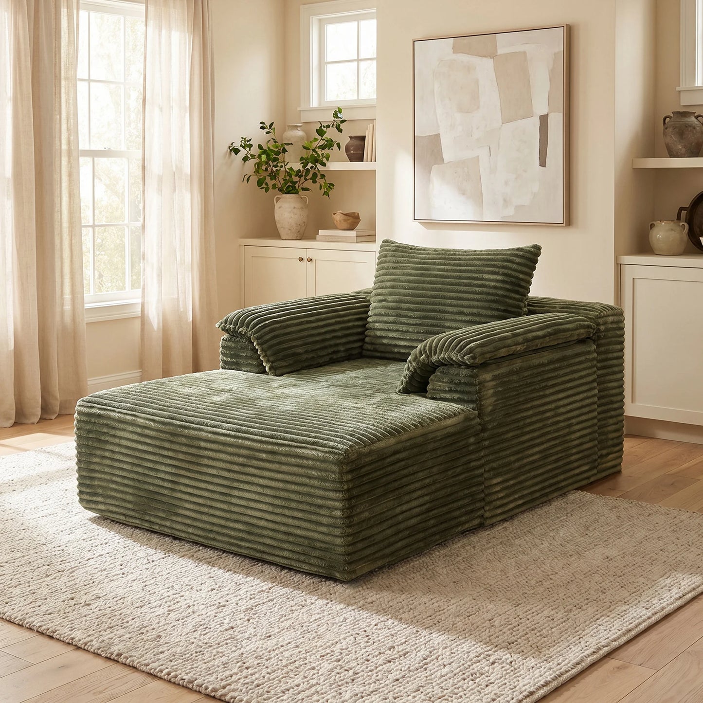 Modern Corduroy Sofa Bed Lounge Chair With Pillows And Armrests