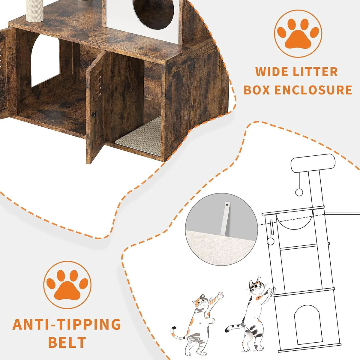 Modern Cat Tower With Hidden Litter Box And Cozy Perches