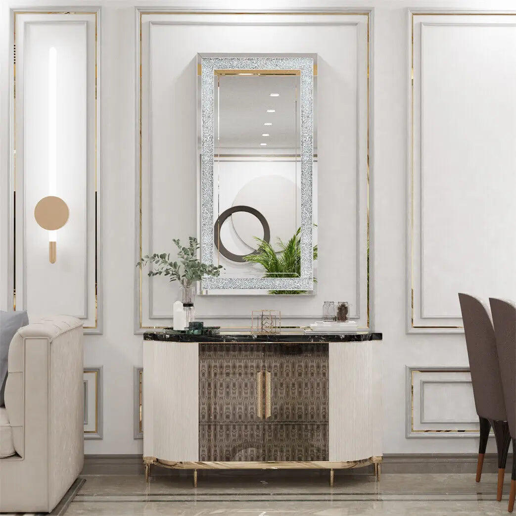 Crystal Crush Diamond Wall Mirror Rectangular Framed Mirror