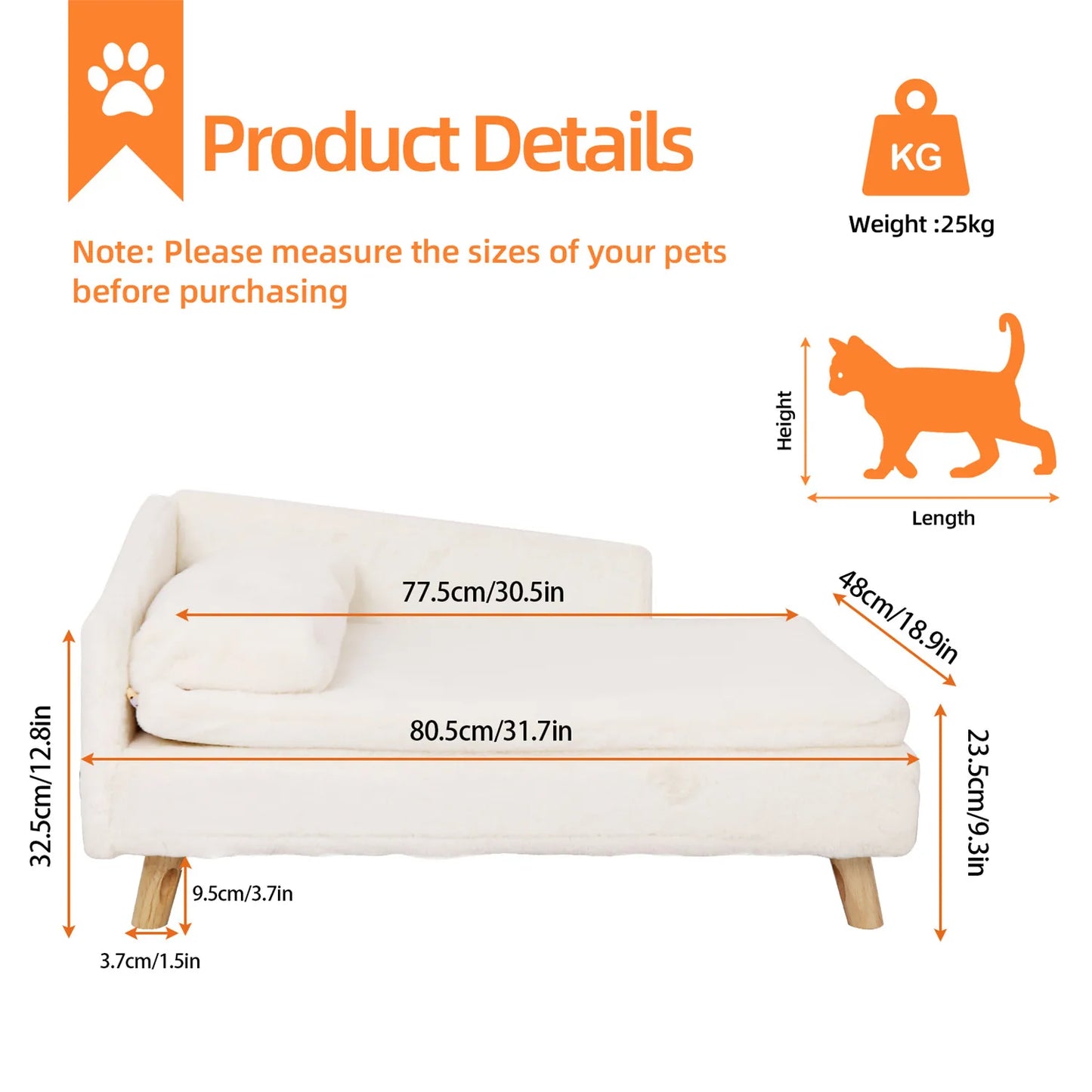 BINGOPAW Waterproof Pet Sofa Bed Couch Raised Lounger Plush Cushion