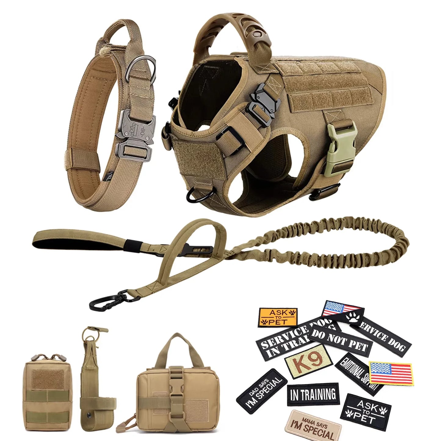 Military Tactical Nylon Dog Harness Vest Collar Leash Training Equipment