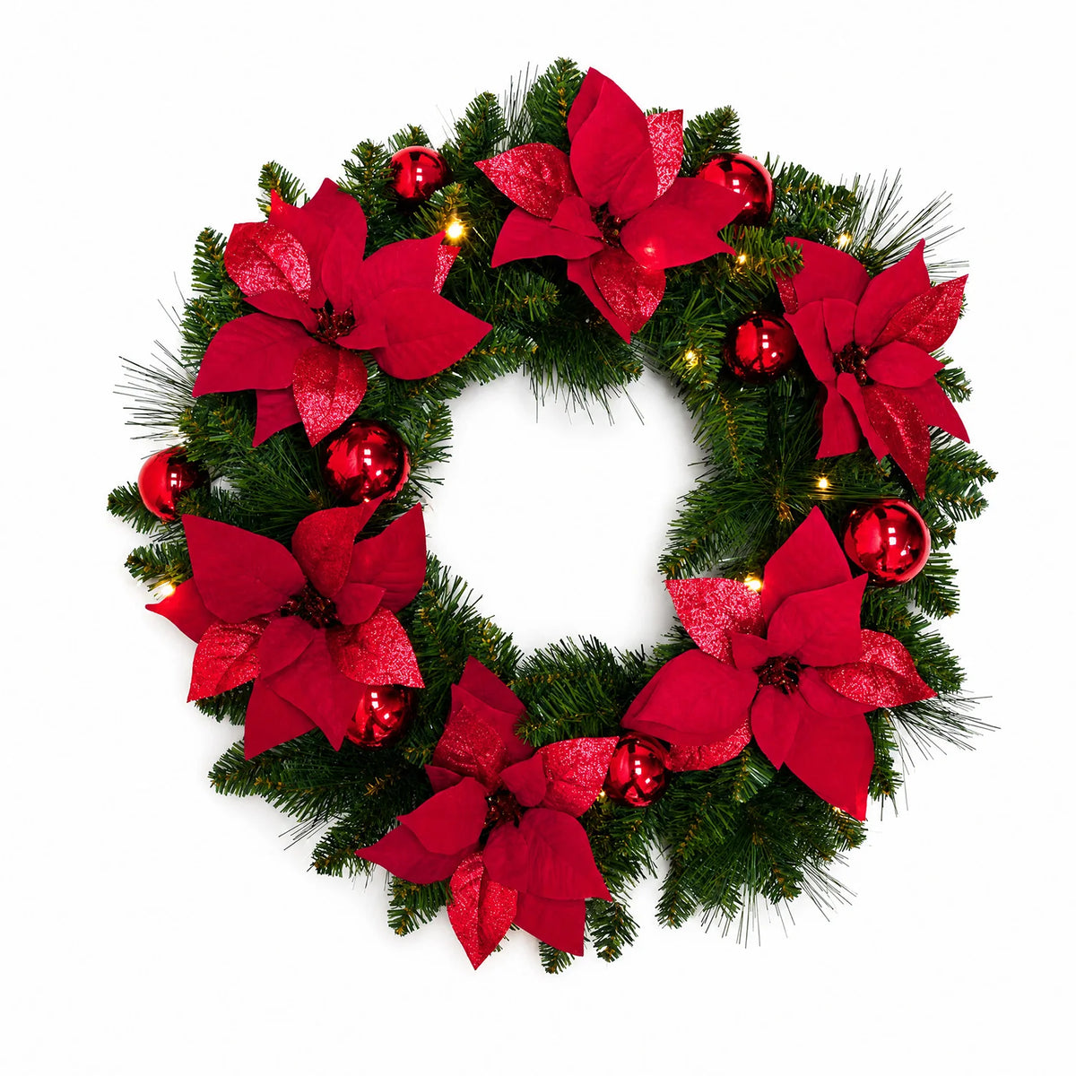 HiMISS Pre Lit Christmas Wreath With Warm White LED Lights Pet and Home Outlet