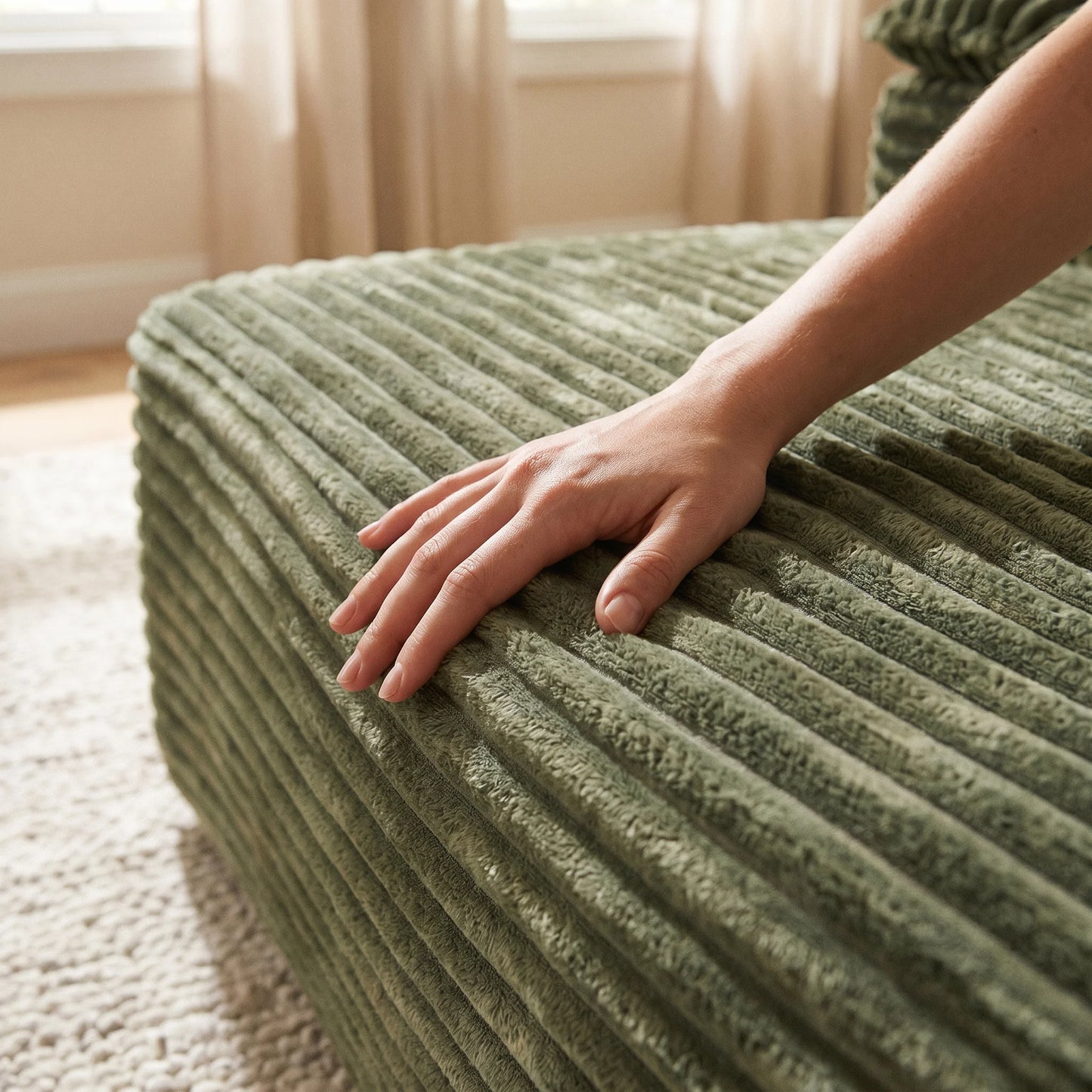 Modern Corduroy Sofa Bed Lounge Chair With Pillows And Armrests