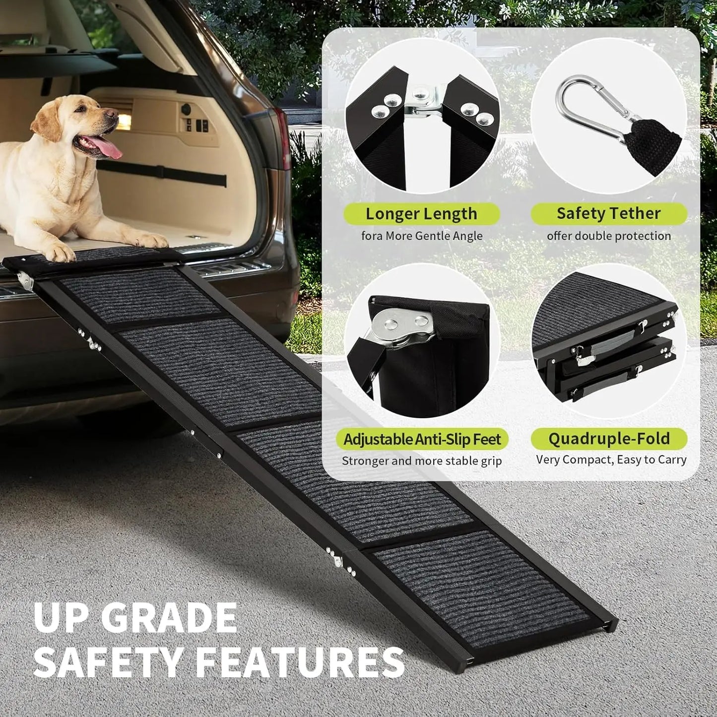HiMISS Upgraded Folding Dog Ramp For Cars With Non-Slip Surface