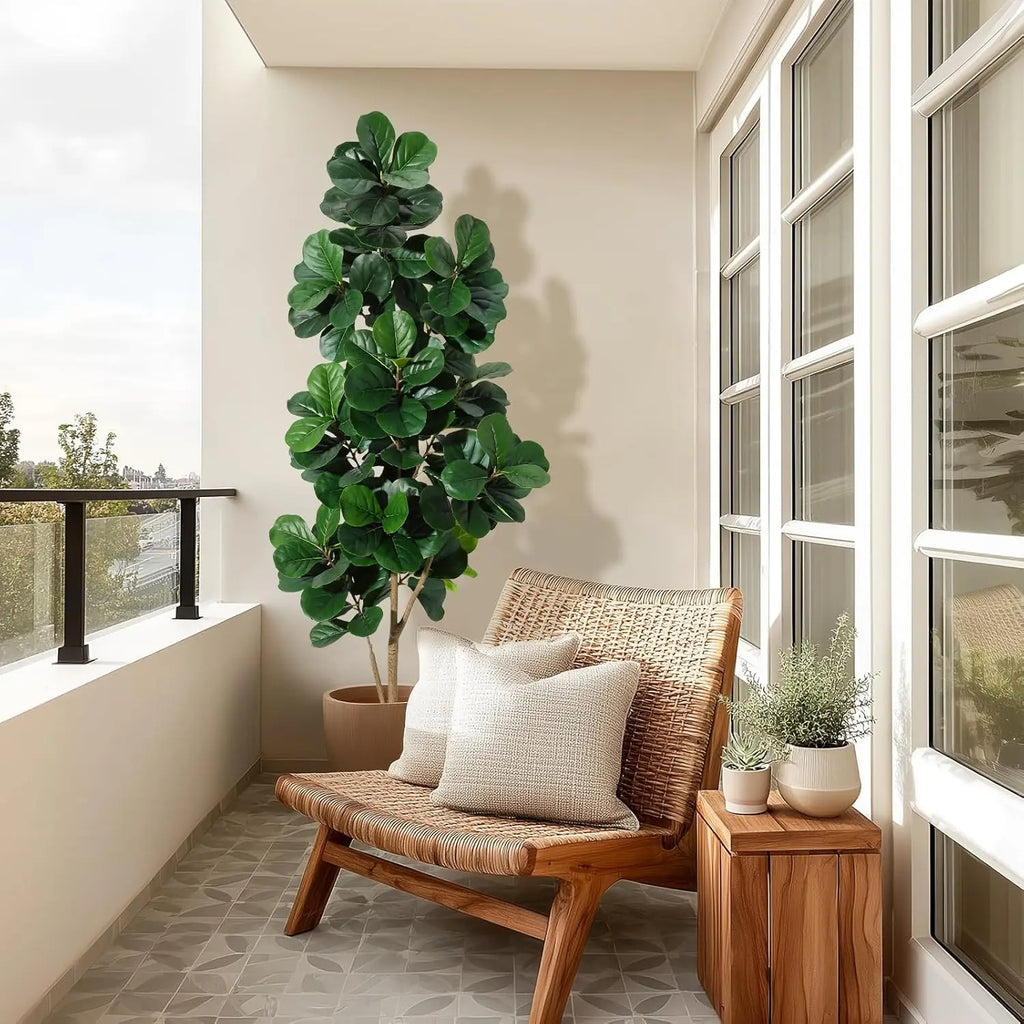 4FT/5FT/6FT/7FT Fiddle Leaf Fig Tree Artificial with Leaves, Realistic Faux Ficus Lyrata Trees in White Planter Pot, Home Decor Pet and Home Outlet